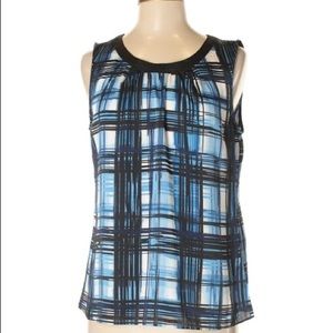 Blue plaid zip back blouse